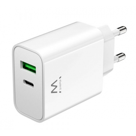 Carregador USB Ewent QC3 (1x USB-C + 1x USB-A) 30W - Branco